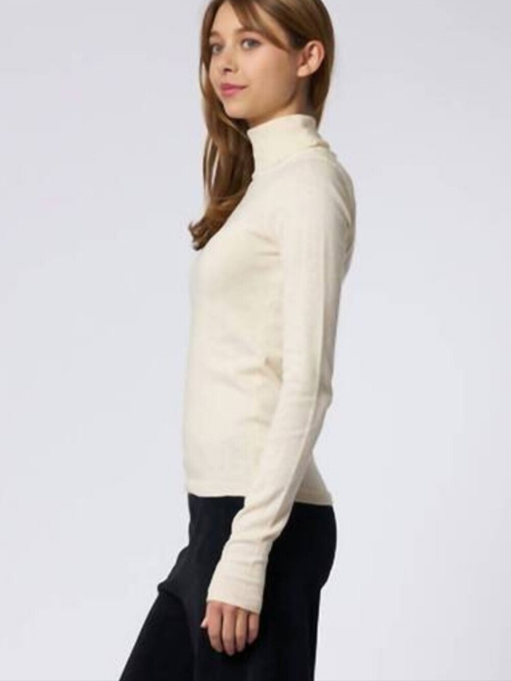 XiRENA Tommy Sweater Cream Ribbed Mock Neck Long Sleeve XS